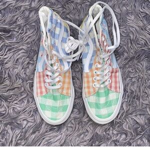 Vans Sk8-Hi Tapered Skate Shoes Sneakers Gingham Color-Block cherries